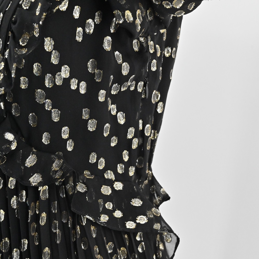 A LOVES A Metallic Dress Size S Black Gold Dot Silk Blend VNeck Accordion NEW - Picture 14 of 14